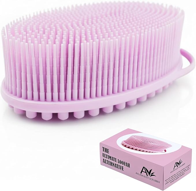Silicone Body Scrubber for Shower - Gentle Exfoliating Back Scrubber with Soft Bristles - Avilana Premium Dual Sided Bath Brush Massage - Loofah Alternative for Sensitive Skin - Gift Women Men