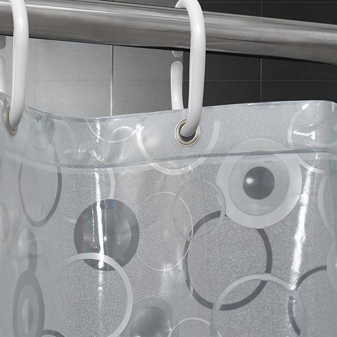 AooHome 96 inch Long Shower Curtain Liner - EVA 3D Circle Pattern Design Bathroom Shower Curtain with Hooks, 5 Bottom Magnets, 10G Heavy Duty, Water Repellent, Semi Transparent, 72x96 Inch