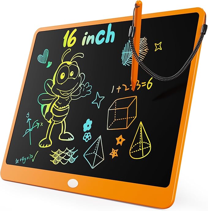 KOKODI LCD Writing Tablet, 16 Inch Colorful Toddler Doodle Board Drawing Tablet, Erasable Reusable Electronic Drawing Pads, Educational and Learning Toy for 3-6 Years Old Boy and Girls(Orange)