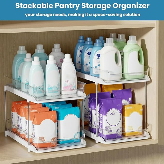 Bathroom Organizers And Storage – With Multipurpose Holder, 2 Sets of 2 Tiers Stackable Under Sink Bathroom Drawer Organizer Multi-Purpose Pantry Organizer And Kitchen Organization With Dividers