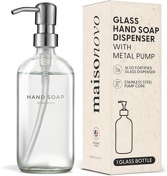MaisoNovo Soap Dispenser 1-Piece Set | 16.9oz Clear Bottles with Silver Stainless Steel Pump