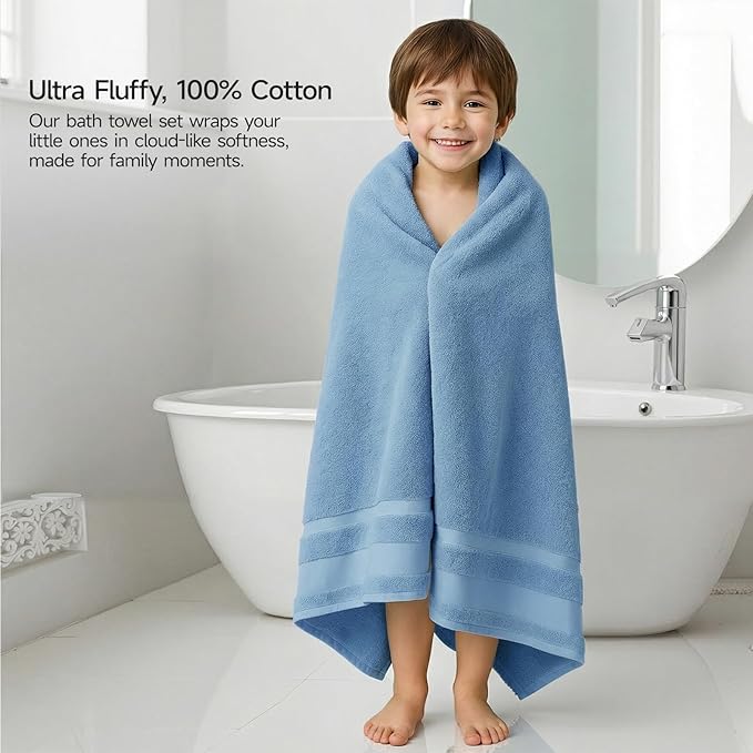 REDKISS 100% Cotton Bath Towels Set of 2, Extra Large Bath Sheets 35 X 70 Inches, 800 GSM, Quick Dry, Ultra Soft & Super Absorbent Bathroom Towel Sets for Bathroom, Gym, Spa, Pool & Hotel, Light Blue