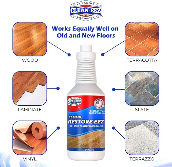 Clean-eez Ultimate Floor Restorer & Polish - Revitalize, Protect, Shine Wood, Laminate, Vinyl, Bamboo, Slate, Terracotta & More (1 Bottle)