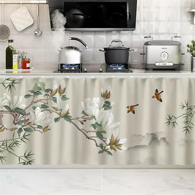 SK Studio Short Curtains for Kitchen, Cabinet Shelf Dust-Proof Blackout Tier Cafe Curtain Under Sink Skirt for Bathroom Laundry Room Style 8, 31.5" W x 31.5" H