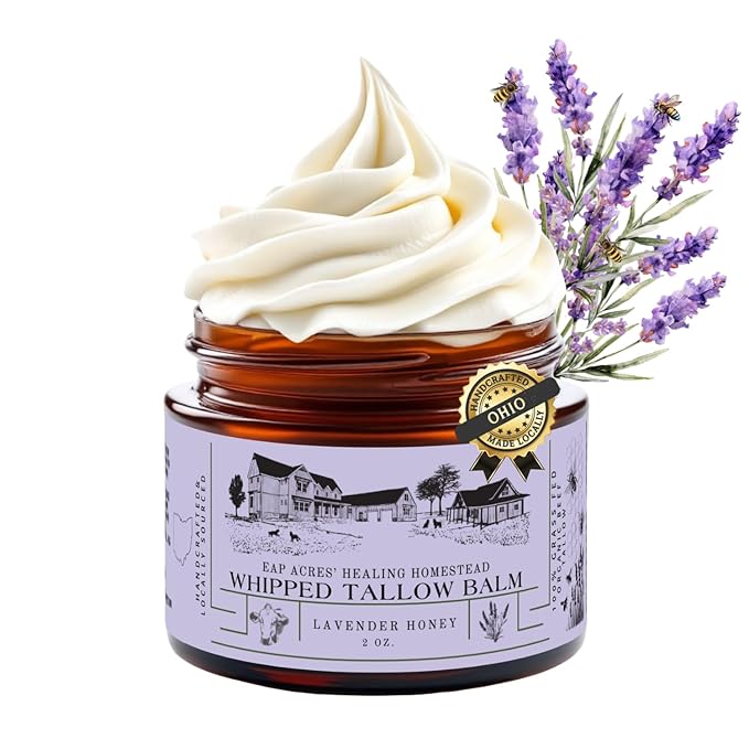 100% Grass-Fed Lavender infused Whipped Tallow Balm-Organic Raw Manuka Honey & Organic Jojoba Oil, Face and Body Moisturizer for Dry, Sensitive Skin, Eczema (Lavender Honey)