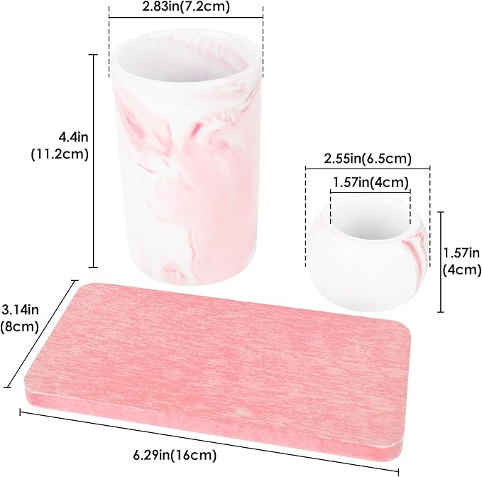 Ceramic Toothbrush Holder & Toothbrush Cup with Diatomite Tray for Bathroom, Bathroom Tumbler Cups Reusable Toothbrush Mouthwash Cup, Shower Counter Storage Organizer (Pink)