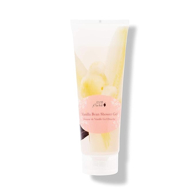 100% PURE Vanilla Bean Shower Gel Natural Foaming & Hydrating Body Wash - Deeply Moisturizing Gentle Soap Cleanser for All Skin Types, Even Sensitive - Gluten-Free - 8 Fl Oz