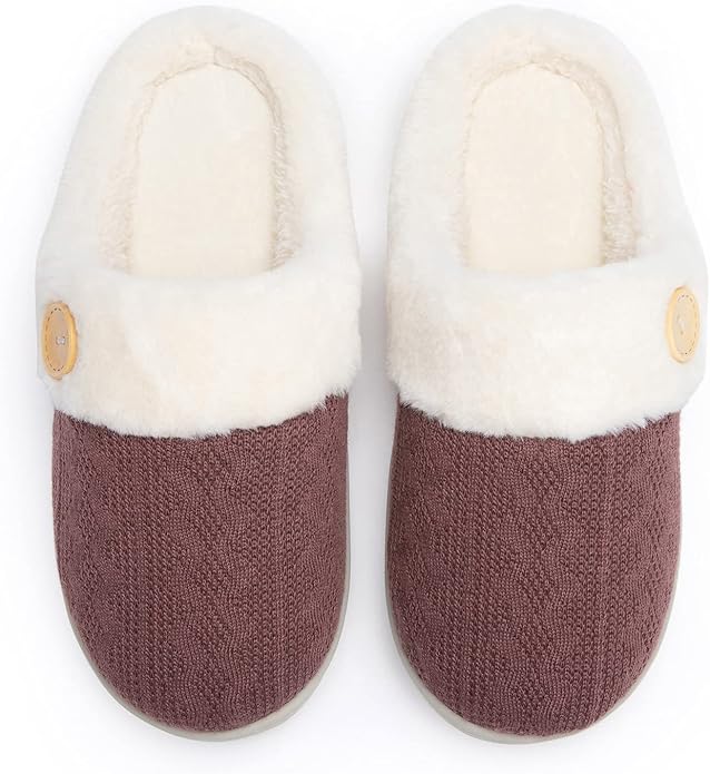 Chantomoo Womens Slipper Warm Comfy Memory Foam House Slippers Knitted Shoes Faux Fur Lined Anti-Skid Rubber Sole Bedroom Cozy Indoor Outdoor Slippers