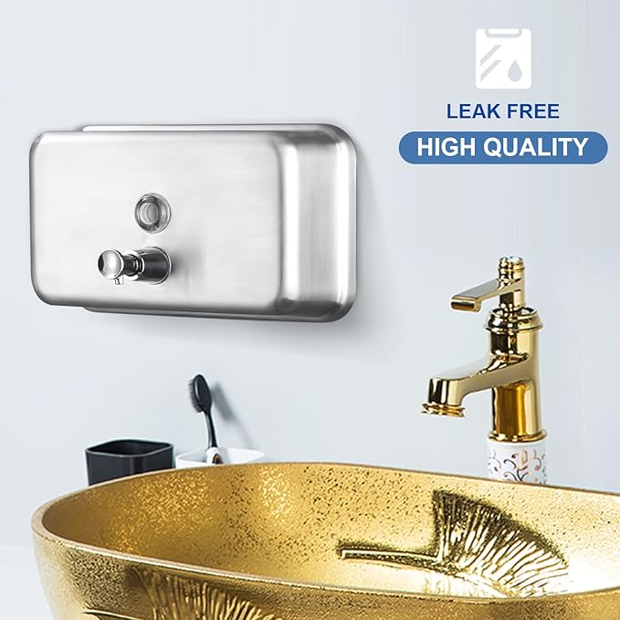 Commercial Wall Mount Stainless Steel Soap Dispenser, Rust-Proof Lining Liquid Hand Sanitizer Dispenser Bathroom 1100 ml / 37 oz. (Horizontal)