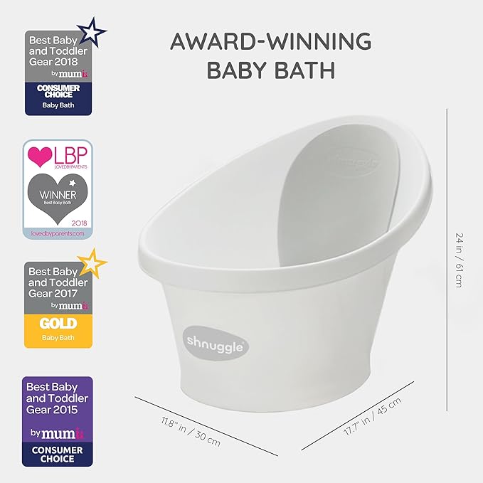Shnuggle Newborn Baby Bath | Built in Support Bump and Soft Backrest | Suitable from Newborn | Bath Seat Support Includes Plug | Eucalyptus Green