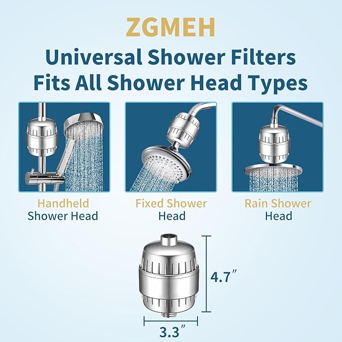 20 Stage Shower Filter Replacement Cartridge - ZGMEH Universal Shower Water Filter for Hard Water Purifier,Removes Chlorine, Heavy Metals, Iron, Other Sediments, Water Softener,Improve Skin and Hair