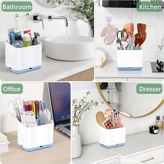 Toothbrush Holders for Bathrooms, Kids Electric Toothbrush and Toothpaste Holder, 4 Slots Tooth Brushing Holder for Bathroom Organizer Countertop, Bathroom Accessories (Blue)
