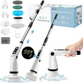 IEZFIX Electric Spin Scrubber, Bathroom Power Shower Scrubber Cleaning Brush for Tub/Tile/Floor/Toilet/Kitchen, 8 Cleaner Scrub Brush Heads, 3 Speeds 450RPM Max, Telescopic Rod Black