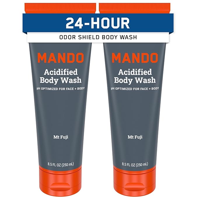 Mando Odor Shield Body Wash - 24 Hour Control - Removes Odor Better than Soap - SLS Free, Paraben Free, Skin Safe - 8.5 Ounce (Pack of 2) (Mt Fuji)