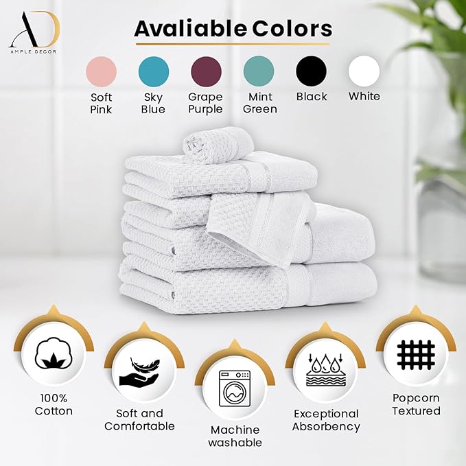 Ample Decor Christmas White Wash Cloth Set of 10 100% Cotton - Popcorn Textured - Mulaayam Collection - 12 X 12 Inch