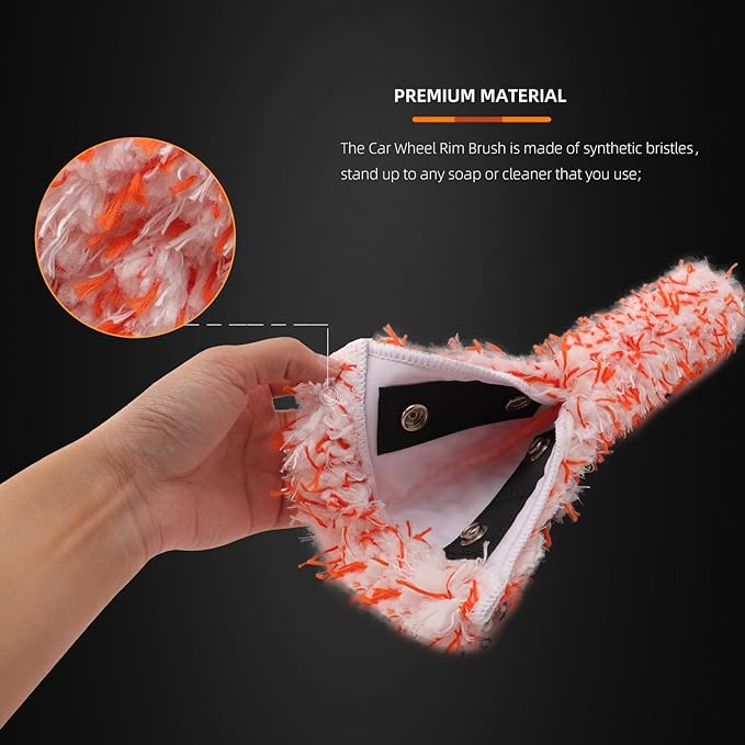 Microfiber Wheel Brush, SPTA Removable Car Wheel Cleaning Brush with 2 Interchangeable Microfiber Covers, Bendable, Firm Rim Cleaner Brush for Wheel Cleaning, Long Non-Slip Handle and Flat Head