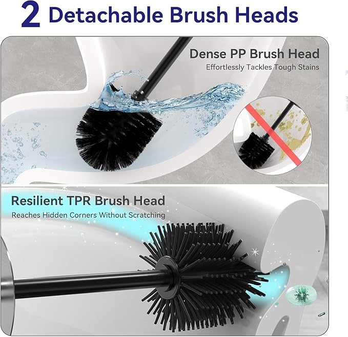 DOWRY Stainless Steel Toilet Bowl Brush and Holder for Bathroom Storage Organization Deep Cleaning Covered Brush Cleaner,Nickel Square