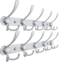 Dseap Coat Rack Wall Mounted - 5 Tri Hooks, Heavy Duty, Stainless Steel, Metal Coat Hook Rail for Coat Hat Towel Purse Robes Mudroom Bathroom Entryway (Silver, Pack of 2)