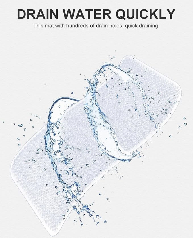 OTHWAY Non Slip Grassy Bathtub Mat : 27.5X15.7 inches Sturdy But Soft Bath Mat_Quick Drain Shower Floor Mat with Soft Bristles for Scrubbing Feet (Clear)