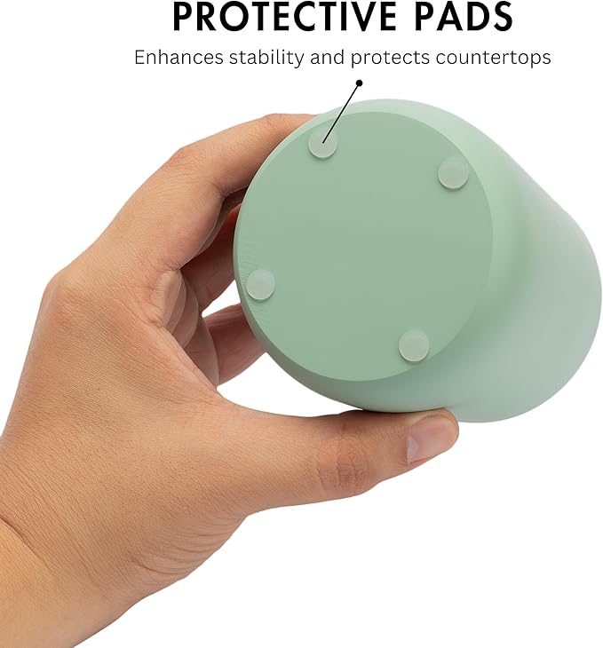 Matte Sage Green Toothbrush and Toothpaste Holder and Cup for Bathroom Vanity and Countertop, Round Organizer for Electric Toothbrushes, Floss, Razors, Cotton, and Mouthwash