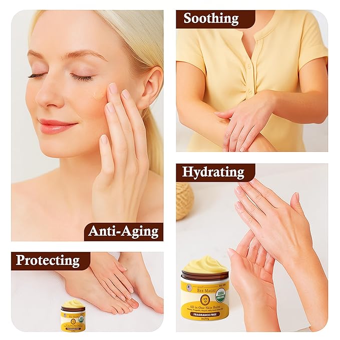 Sweet Bee Magic All In One Healing Organic Balm - Natural Skin Healing Cream, Beeswax Balm for Dry Skin, Face & Body Moisturizer - Certified Organic, All Natural Aid - (4oz Each, 24oz Total)