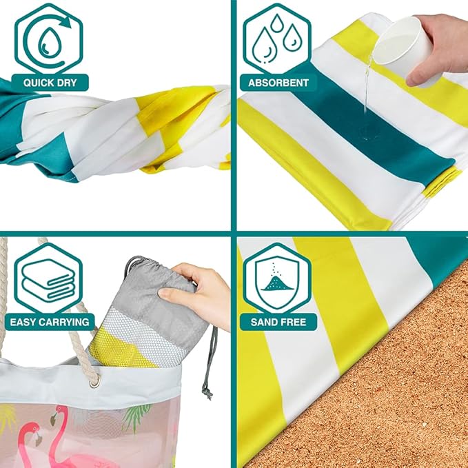 SUN CUBE Microfiber Beach Towel, Quick Dry Sand Free Beach Towel, Lightweight, Compact for Travel Swim Sports Camping, Packable Sand Resistant Towel Adult - Yellow 78x35 Inches