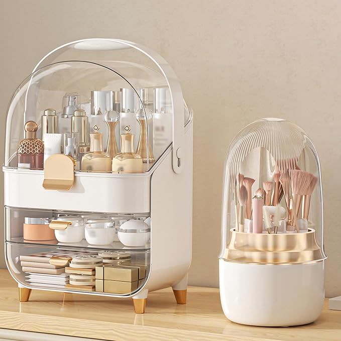 Makeup Organizer, Skincare Holder Bathroom Counter Organizer, Storage Box Cosmetic Display Cases, Teen Girl Gifts Trendy Stuff Make up Organizers for Vanity, Dresser, Countertop (Rose Gold)