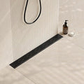 Neodrain 28 in Matte Black Linear Shower Drain, Rectangular Shower Linear Drain with Brick Pattern Grate, 304 Stainless Steel Bathroom Floor Drains