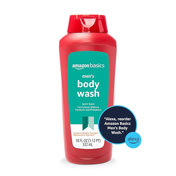 Amazon Basics Mens Soap Body Wash, Sport Scent, 18 Fluid Ounce, Pack of 6