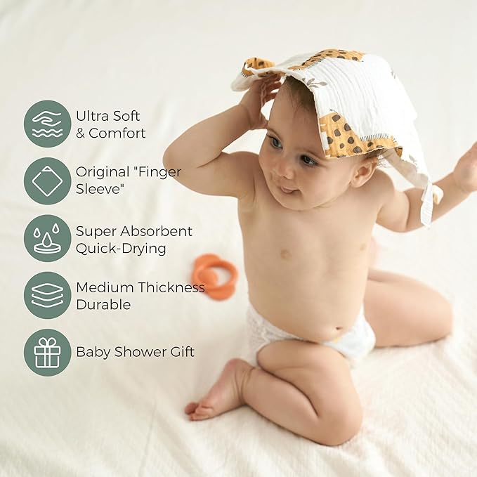 Momcozy Baby Washcloths - 4 Layer Design| Medium Thickness| Premium Cotton for Newborns' Skin-Great for Bathing, Wiping & on-The-go Use, Shower Gift and Essential(5 Pack, 10x10 inch)