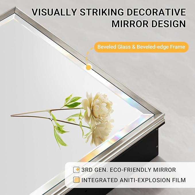 30x26 Pre-Assembled Bathroom Medicine Cabinet Mirror, Surface or Recessed Brushed Nickel Medicine Cabinet with Mirror & Rustproof Aluminum Frame, Beveled Bathroom Vanity Mirror with Storage