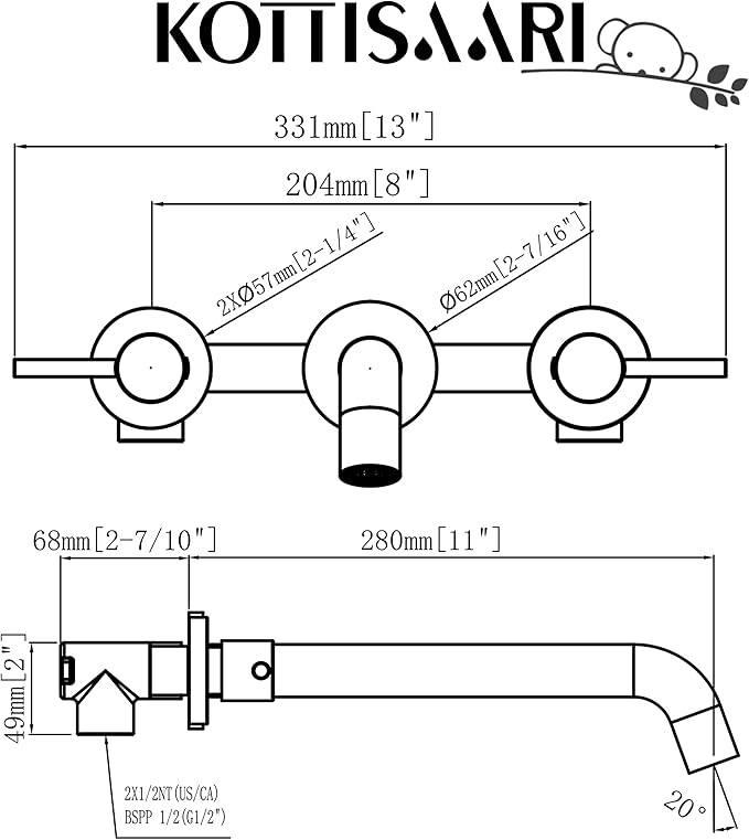Wall Mount Tub Filler,Two Cross Handle Bathtub Faucet,Extra Long Spout Reach with High Water Flow,Brass Rough in Valve Included,Oil Rubbed Bronze