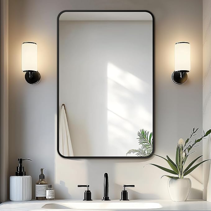 Delma Bathroom Vanity Mirror, Black Framed Bathroom Mirror for Over Sink, High-Definition Bathroom Mirror, Versatile Bathroom Vanity Mirror, Hangs Horizontally or Vertically(30x20, Black)