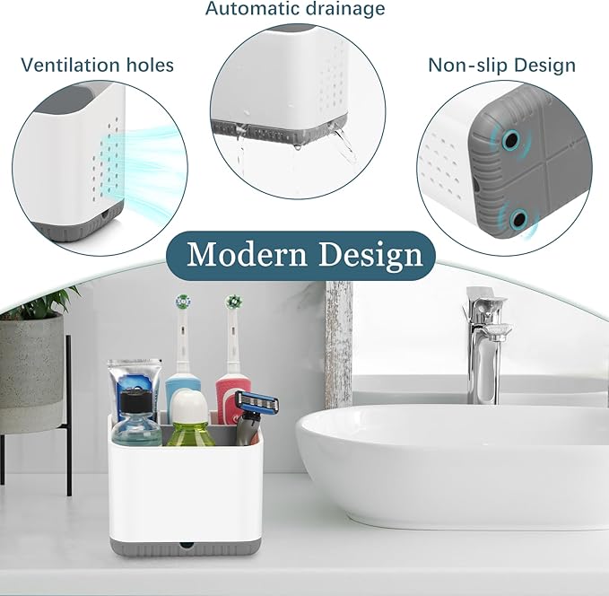 Toothbrush Holders for Bathrooms, Kids Electric Toothbrush and Toothpaste Holder, 4 Slots Tooth Brushing Holder for Bathroom Countertop Organizer and Storage, Bathroom Accessories (Grey)