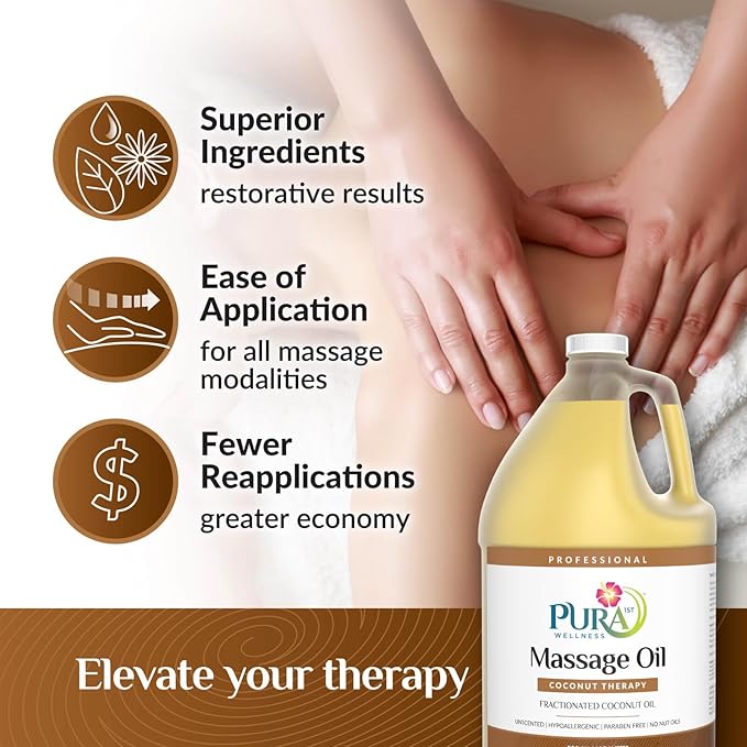 Coconut Therapy Massage Oil, Coconut Massage, Physical Therapy Coconut Oil, Professional Deep Tissue Therapy, Pura Wellness Massage OIl, Unscented Oil for Physical Therapy and Recovery, 128oz
