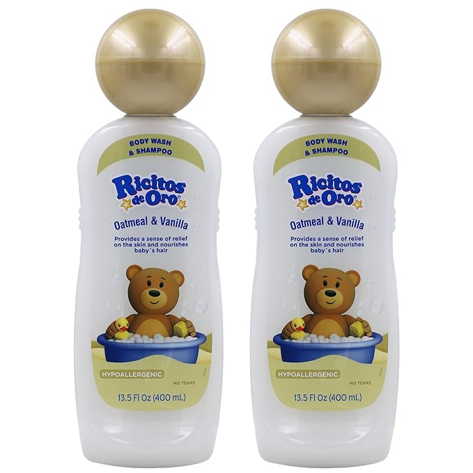 Ricitos de Oro Baby Shampoo and Body Wash, Formula with Oats and Vanilla, Hypoallergenic, Tear-Free Body Wash and Shampoo, 2-Pack of 13.5 Fl Oz Each, 2 Bottles