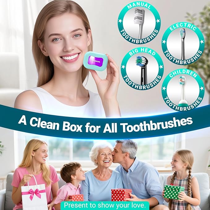 Toothbrush Sanitizer Case, RRZIOM Portable Toothbrush Covers Rechargeable, Rechargeable Toothbrush Cleaner Holder Case for Travel Home, Detachable Toothbrush Cover Cap for All Toothbrushes (Blue)