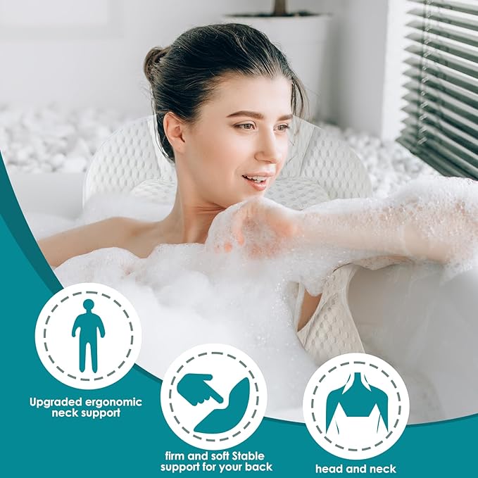 Bath Pillow Bathtub Pillow, Luxury Bath Pillow for Neck and Back Support-with Comfortable 5D Breathable Cotton and Non-Slip Suction Cup Bathtub Accessories - Spa Bath for Women Bath Pillows for tub