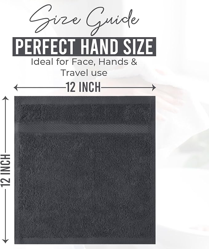 DAN RIVER 12-Pack Premium 100% Cotton Dark Gray Face Towels – Reusable Face Towel Set, Soft & Absorbent Small Wash Cloths for Bathroom & Body – Hand and Face Towels, 550 GSM (12x12 in)