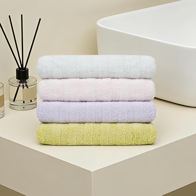 Vie Triomphe Facial Towels Washcloth (Green+Pink+Purple+Blue) Luxury Hand Towels for Bathroom,100% Cotton Quick Dry Absorbent Soft Hand Towel Set 13.38 * 31.49 Inch Wash Clothes