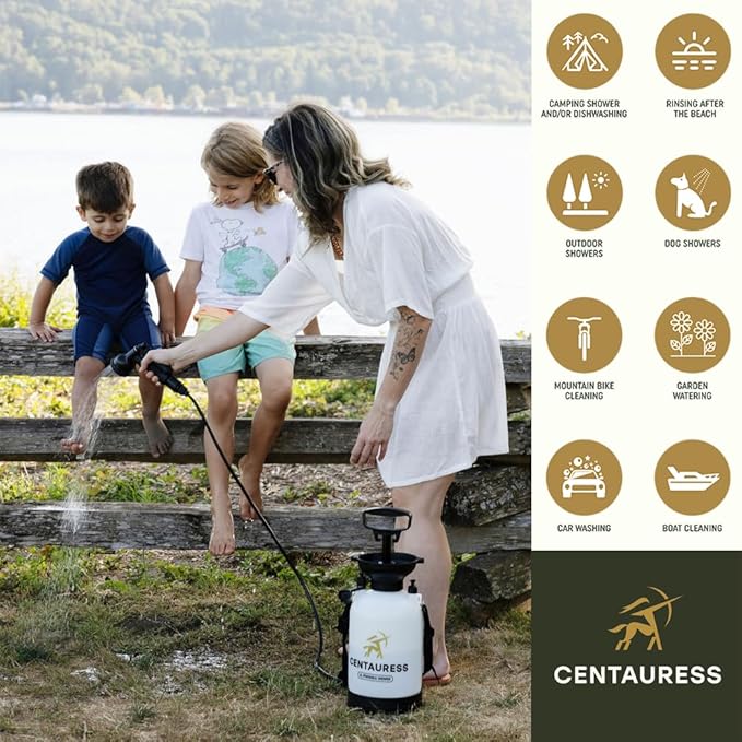 Portable Camping Shower Pump w/ Showerhead Holder and Safety Valve (45 PSI) - Portable Shower for Camping - Surf Rinse Kit - Beach Shower Pump – Camp Shower Kit - Portable Outdoor Shower Camping