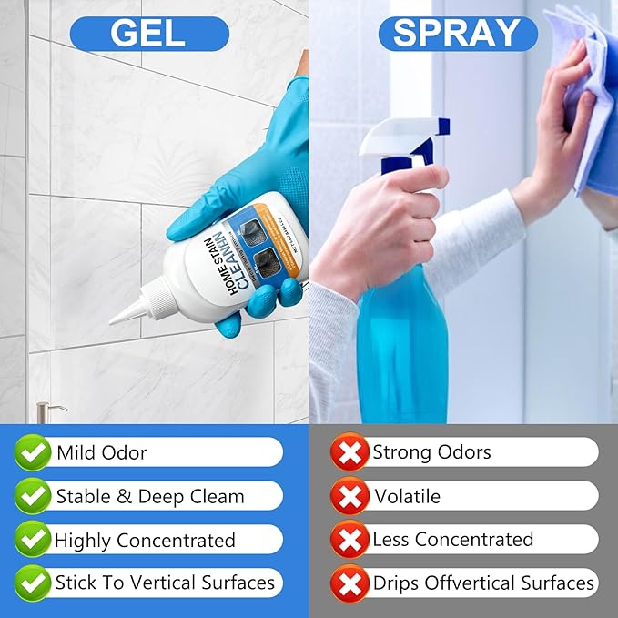 Home Stain Cleaner Gel,Mold Stain Remover,All-Purpose Gel with Brush Deep Cleaning gel for Tile Gaps, Washing Machine Seals, Fridge Rubber, Wall & Shower Stains