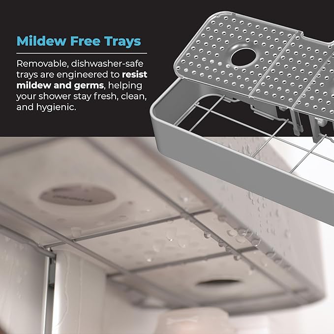 Rust Resistant Hygienic Shower Caddy – Hanging Bathroom Organizer with Adjustable Shelves, Easy Clean Trays & Magnetic Hooks for DIY Remodels & Shower Niches - Black