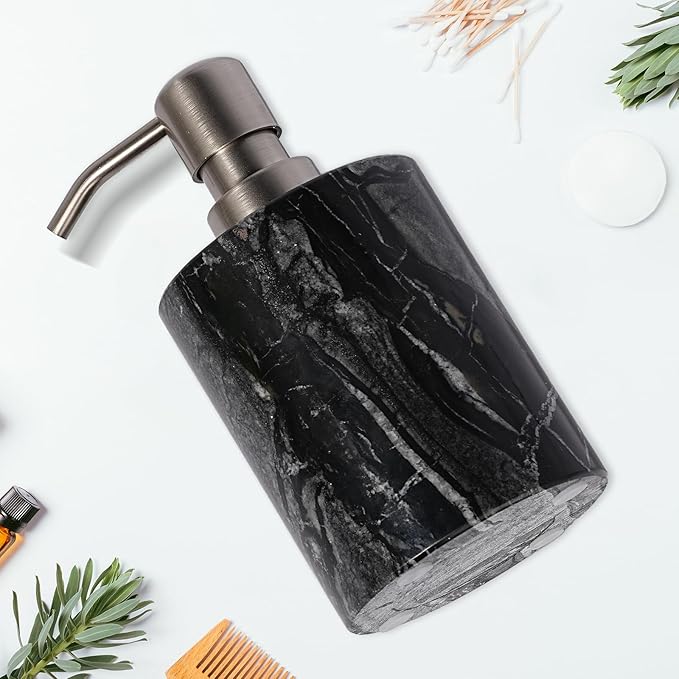 Marble Soap Dispenser with Stainless Steel Pump, Black Hand Liquid Soap Dispenser, 6 Ounces for Bathroom