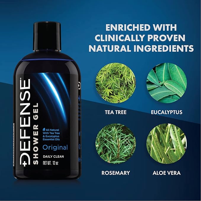 Defense Soap Tea Tree Body Wash | All Natural Organic Shower Soap for Athletes | Odor Control & Skin Fungal Protection for Sports, Post Workout & Recovery - 12 oz