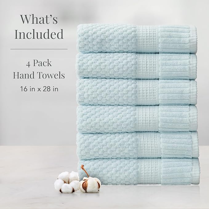 NY Loft 100% Cotton Hand Towel 6 Pack Hand Towel Set | Super Soft & Absorbent Quick-Dry Hand Towels 16" x 28" |Textured and Durable Cotton | Trinity Collection (6 Pack Hand Towel, Seafoam)