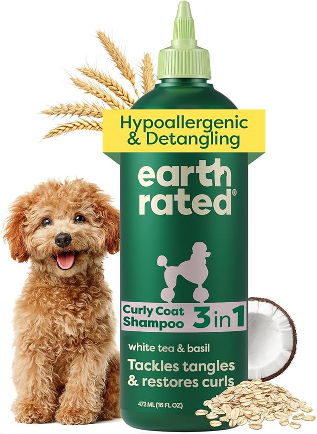 Earth Rated Hypoallergenic 3-in-1 Detangle Dog & Puppy Shampoo & Conditioner, Perfect for Doodles and Poodles, Deodorize 98.5% Natural, 16 oz