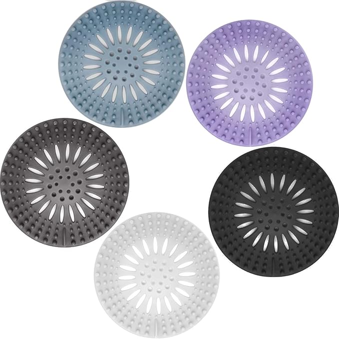 Gotega Bathroom Sink Drain Strainers, Hair Catcher Shower Drain Covers Protector, Flexible TPR Material, Multiple Colors for Bathroom Tub Shower and Sink Garbage Disposal Parts, Light-Colored 5 Pack