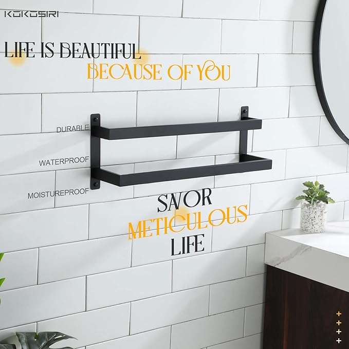 KOKOSIRI Towel Bars Black Bath Towel Holders 20 Inches Bathroom 2-Tiers Ladder Towel Rails Wall Mounted Towels Shelves Rack Stainless Steel, B5008BK-L20