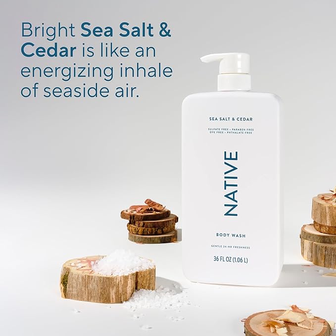 Native Sulfate Free Body Wash Contains Naturally Derived Ingredients | for Women & Men| Sea Salt & Cedar, 36 oz